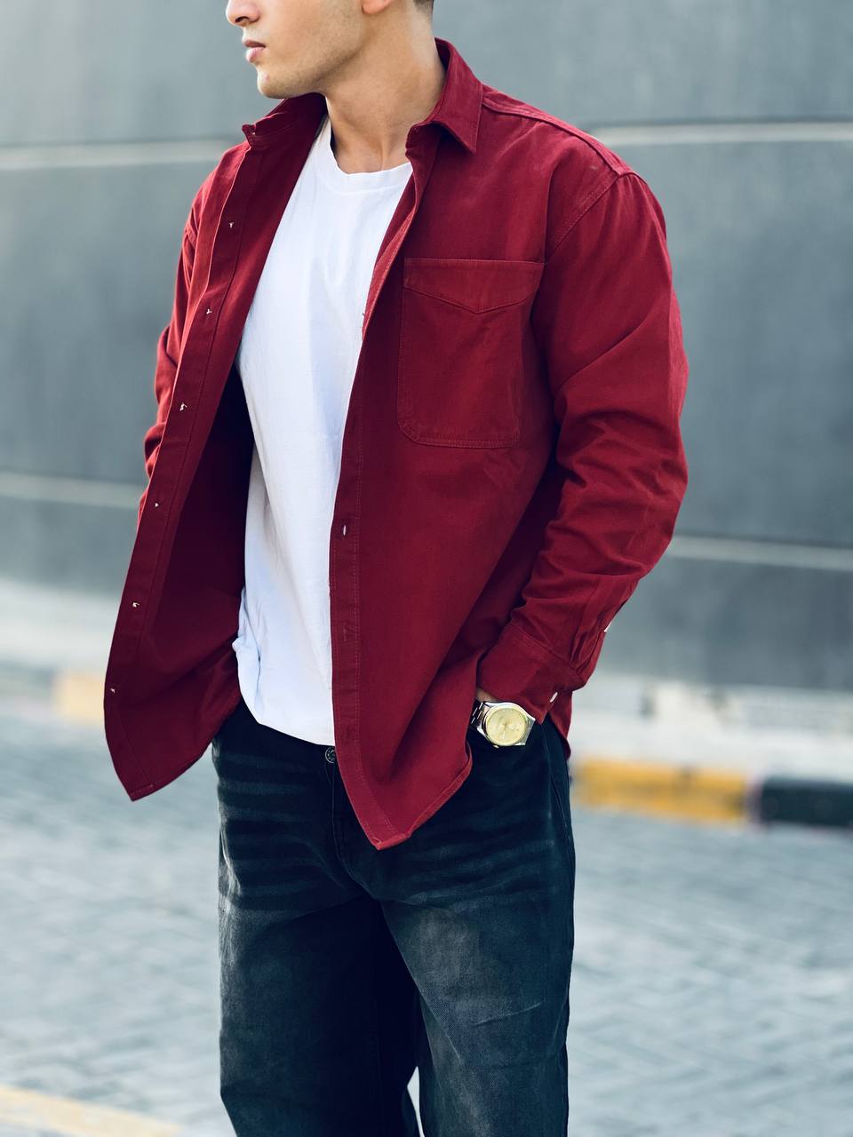 Burgundy Gabardine Shirt