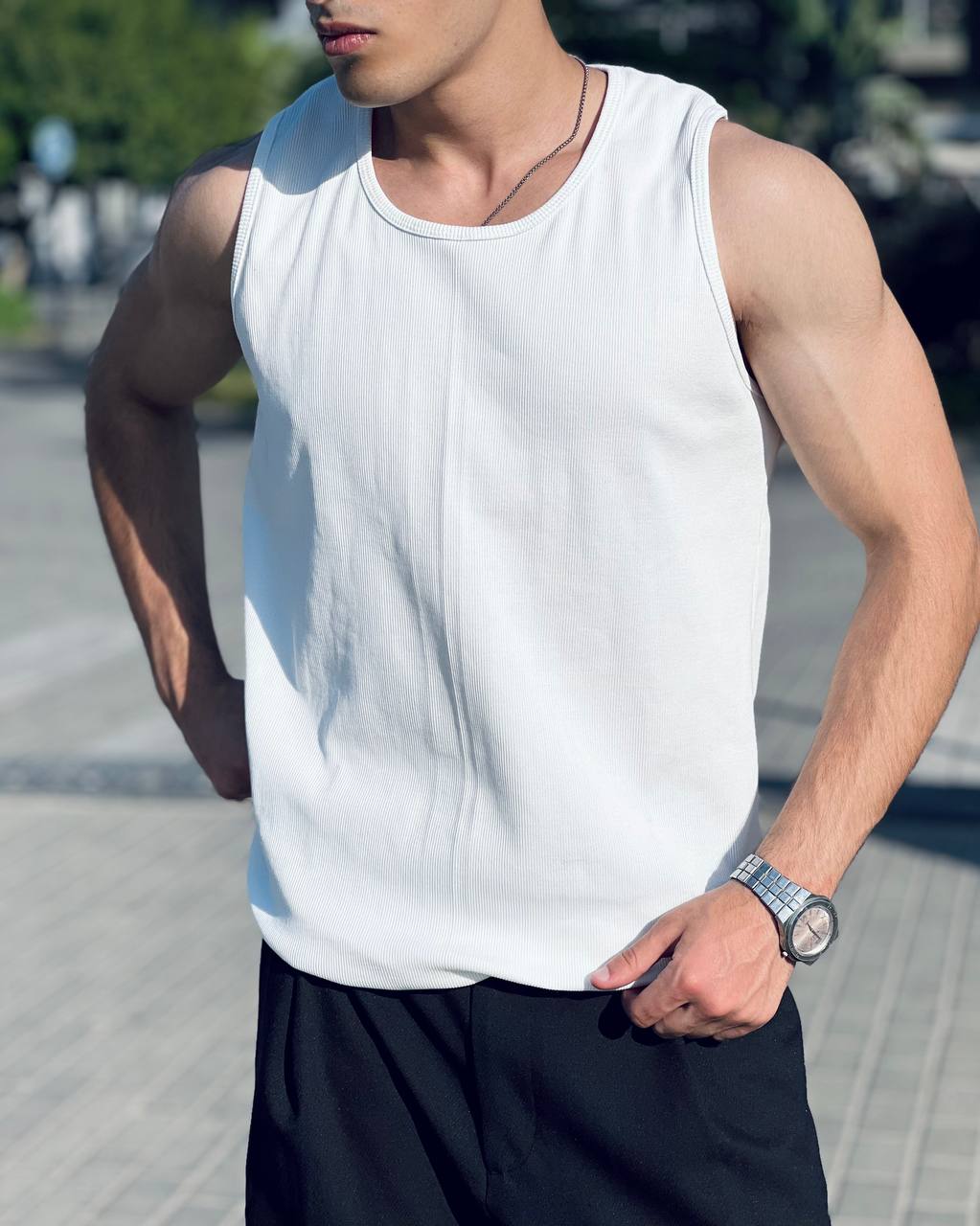 white tank top