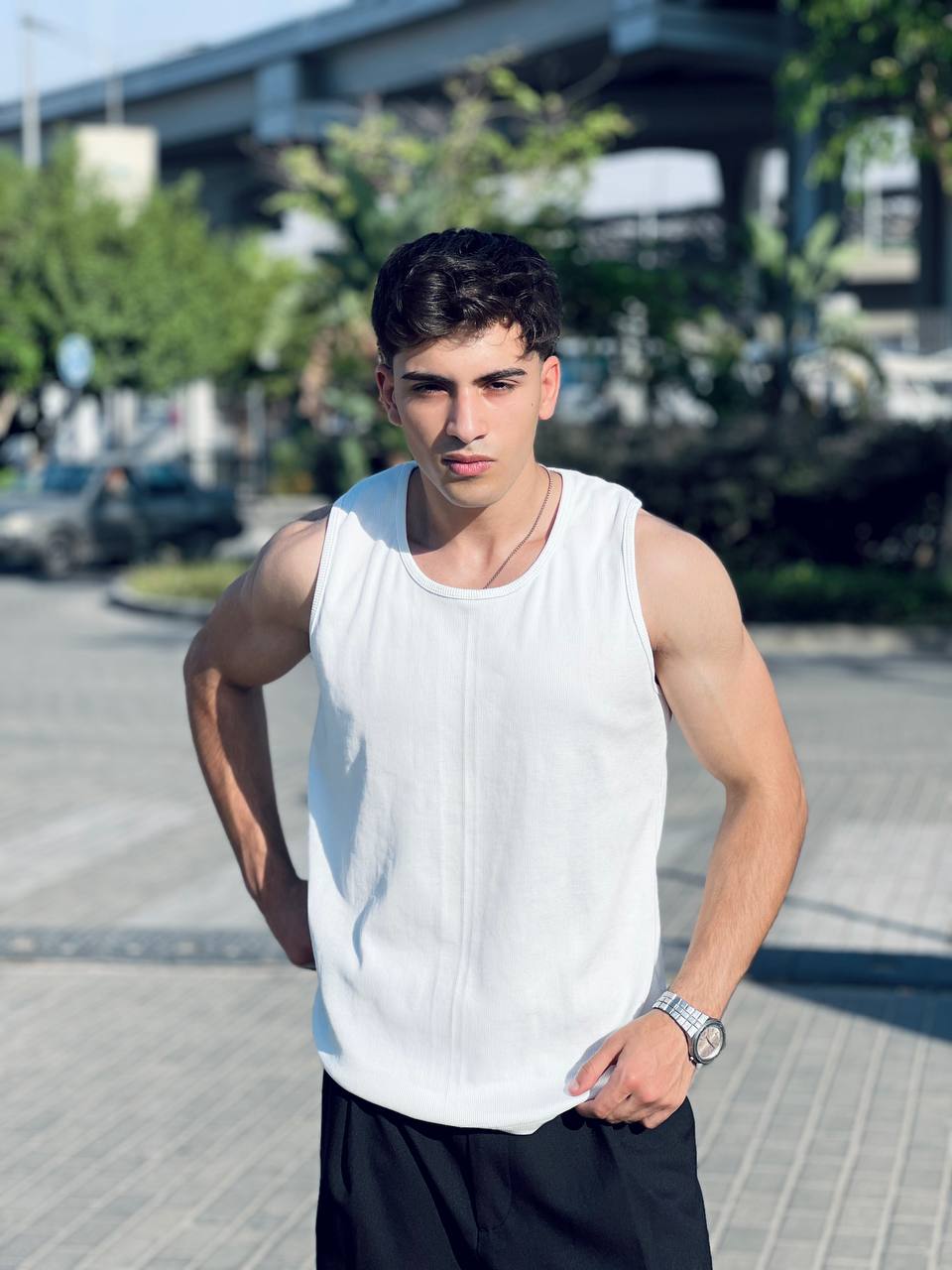 white tank top