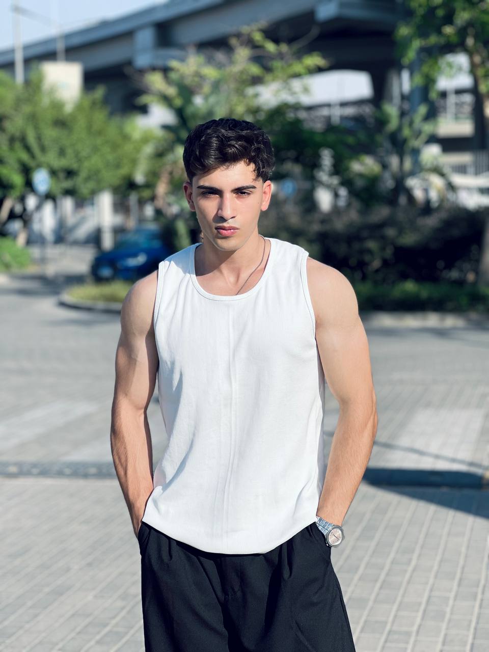 white tank top