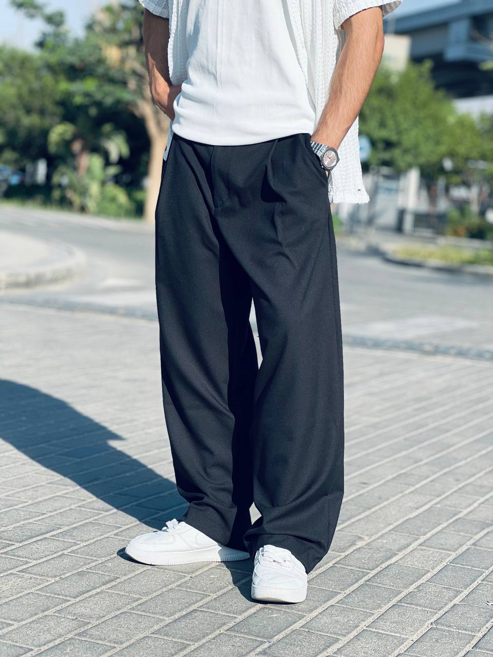 black Classic Wide-Leg Pants