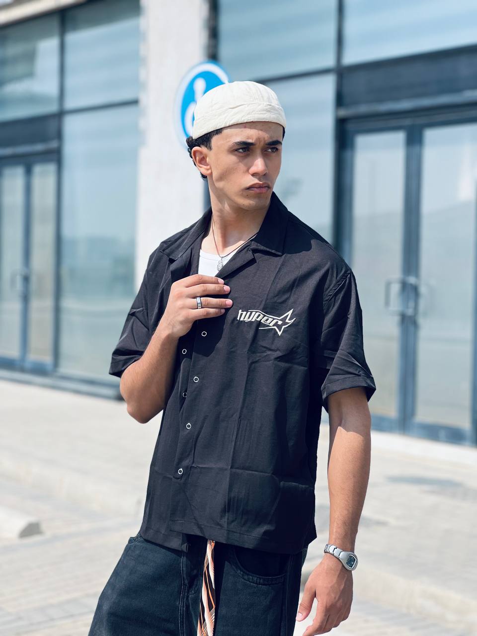 black boxy shirt