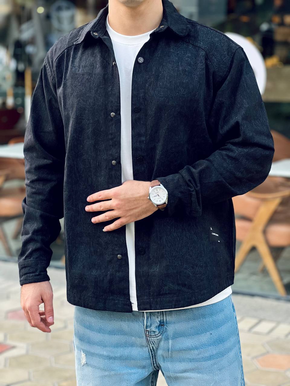 black oversized shirt