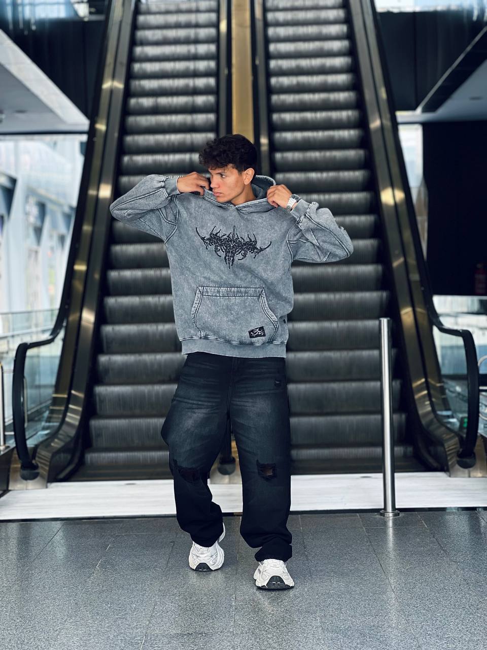 Washed Grey Oversized Hoodie