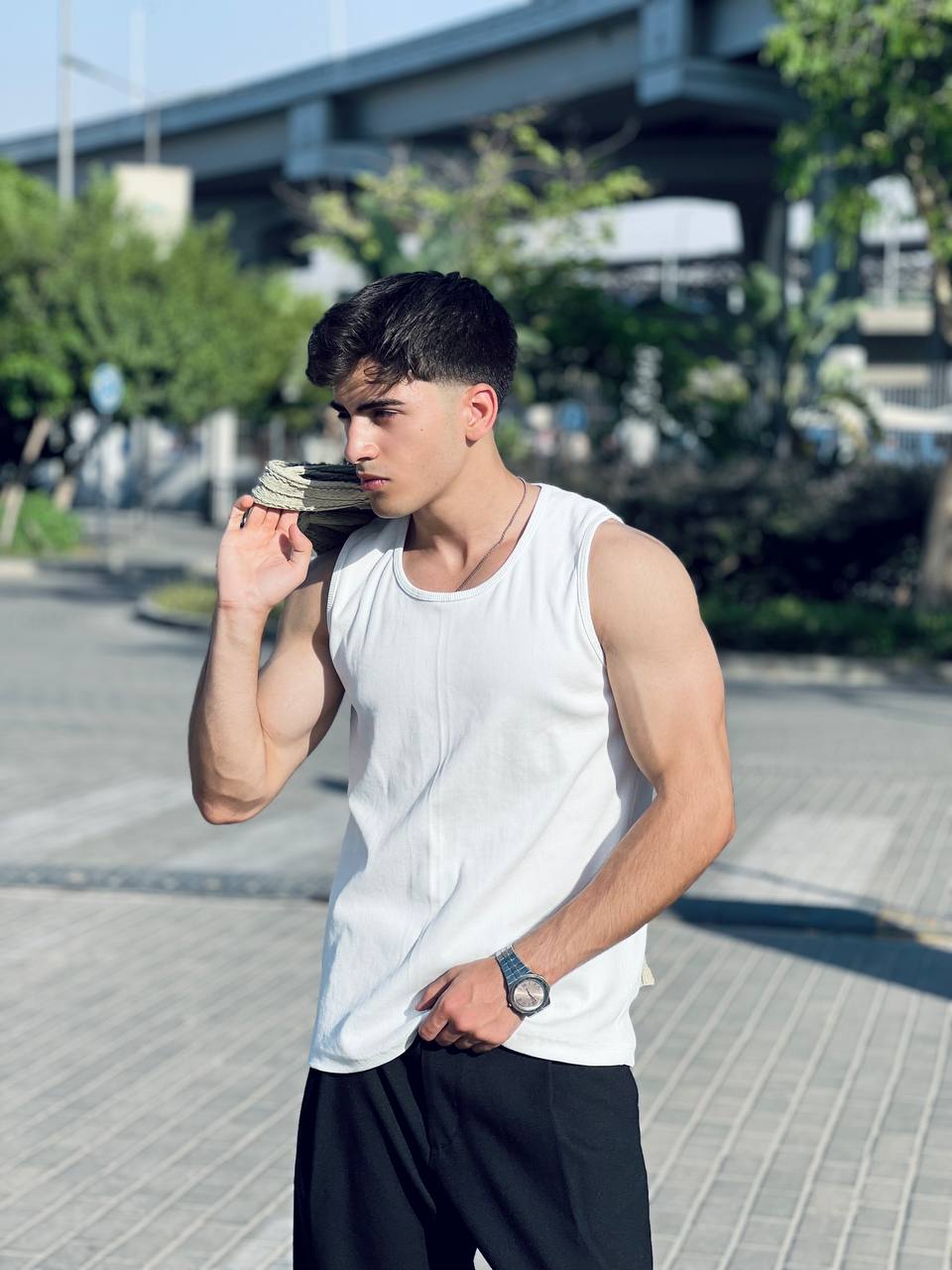 white tank top