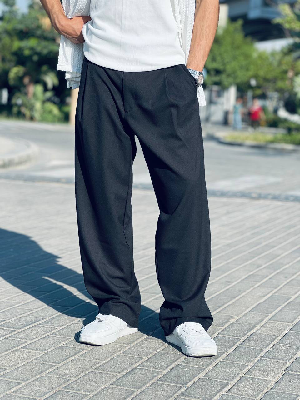 black Classic Wide-Leg Pants